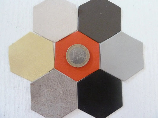 Lot de 7 hexagones en cuir d'agneau – 7 couleurs, 4,5 x 5 cm