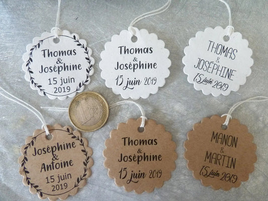 Étiquettes rondes personnalisées en papier kraft – Mariage, Baptême, Réception | Lot au choix