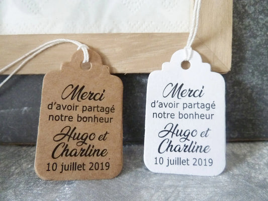 Lot de 30 étiquettes kraft personnalisées – Remerciement Mariage & Baptême | Impression incluse