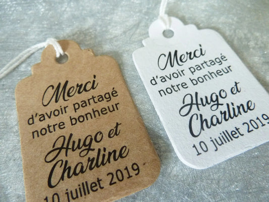 Lot de 30 étiquettes kraft personnalisées – Remerciement Mariage & Baptême | Impression incluse
