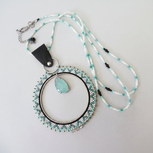 Boho-Halskette – Aquagrün Miyuki Ring mit facettierter Perle