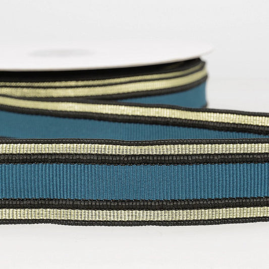 Ruban à Bandes Bleu Canard, Doré & Noir – Chic & Bohème | Customisation