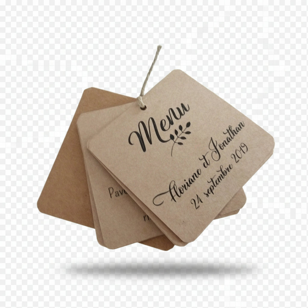 Menus Éventail Carrés Personnalisés – Kraft Brun | Mariage & Réception