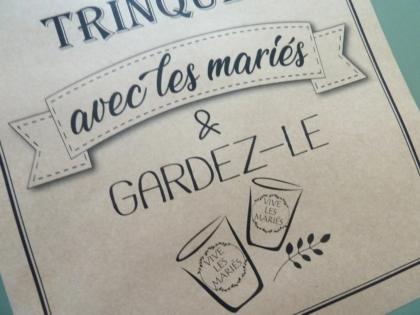 Affiche mariage « Prenez un gobelet » – Papier kraft A4, déco table