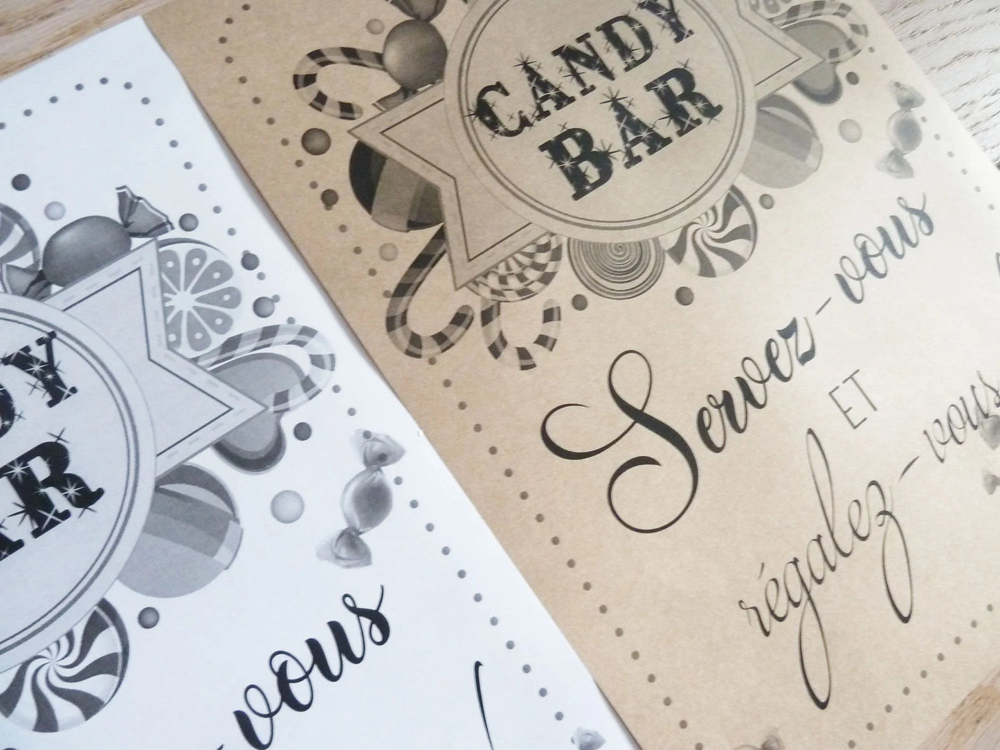 Affiche Candy Bar Mariage – Format A4 | Kraft Brun ou Blanc