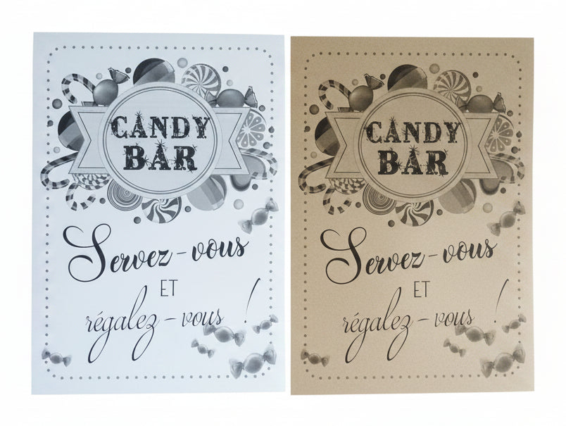 Affiche Candy Bar Mariage – Format A4 | Kraft Brun ou Blanc