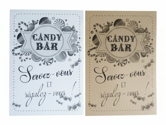 Affiche Candy Bar Mariage – Format A4 | Kraft Brun ou Blanc