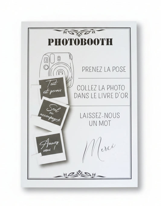 Affiche Photobooth Mariage – Format A3 | Impression Noir & Blanc