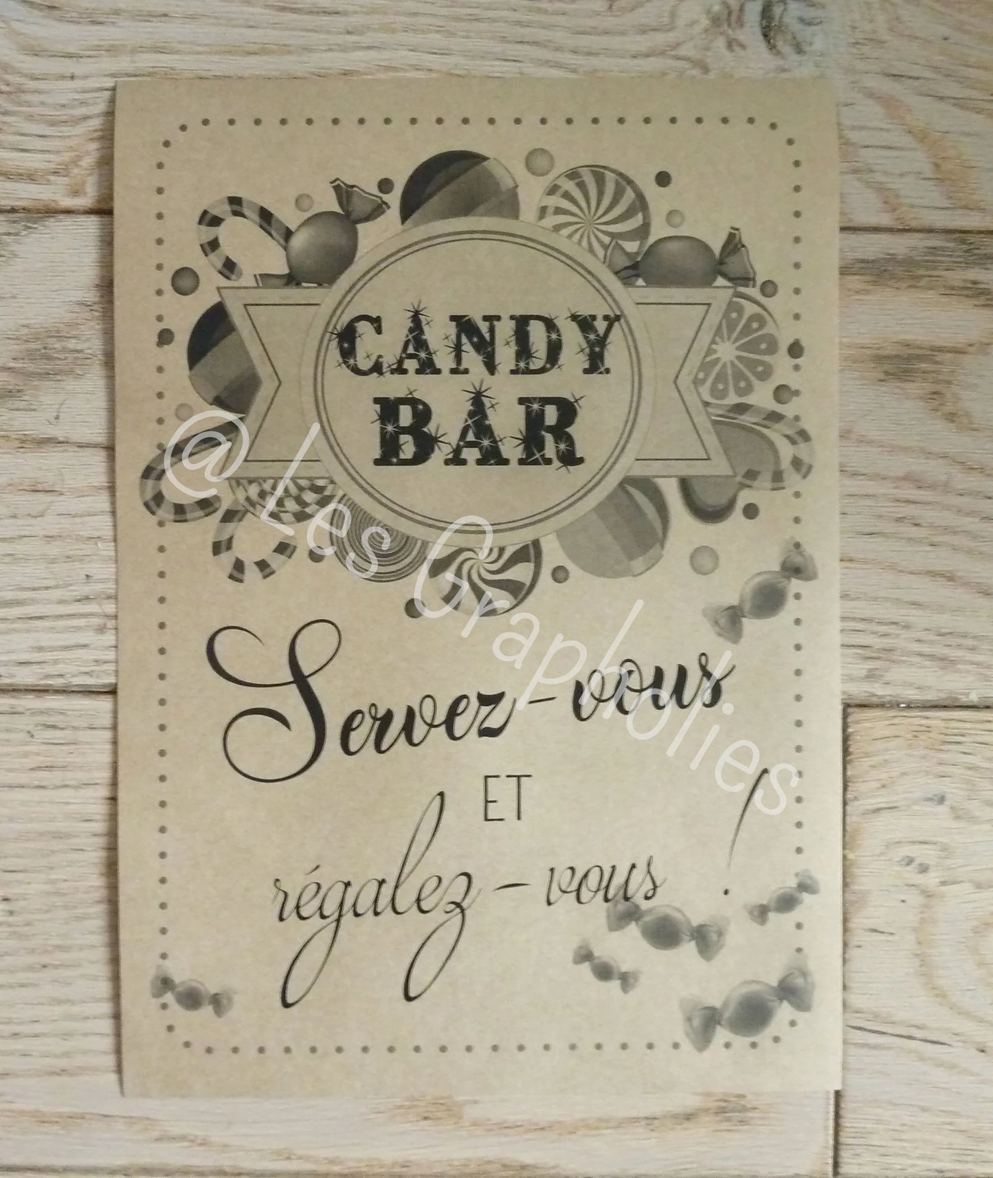 Affiche Candy Bar Mariage – Format A4 | Kraft Brun ou Blanc