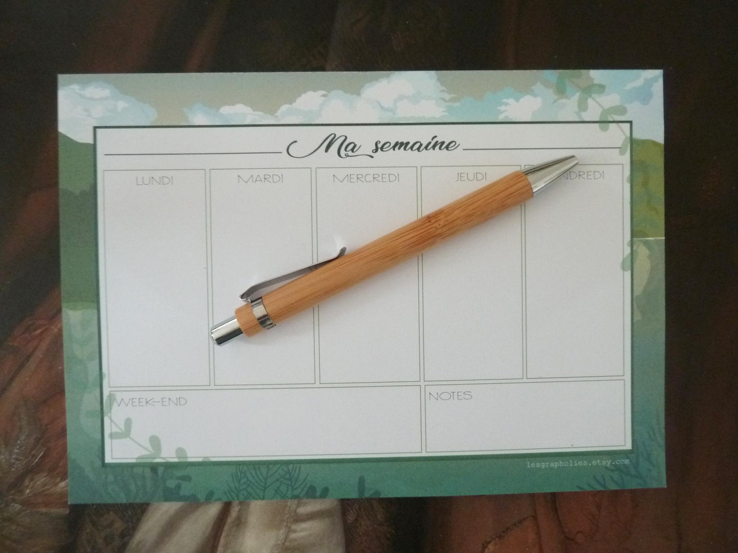Bloc semainier A5 – Thème nature, planning semaine & notes
