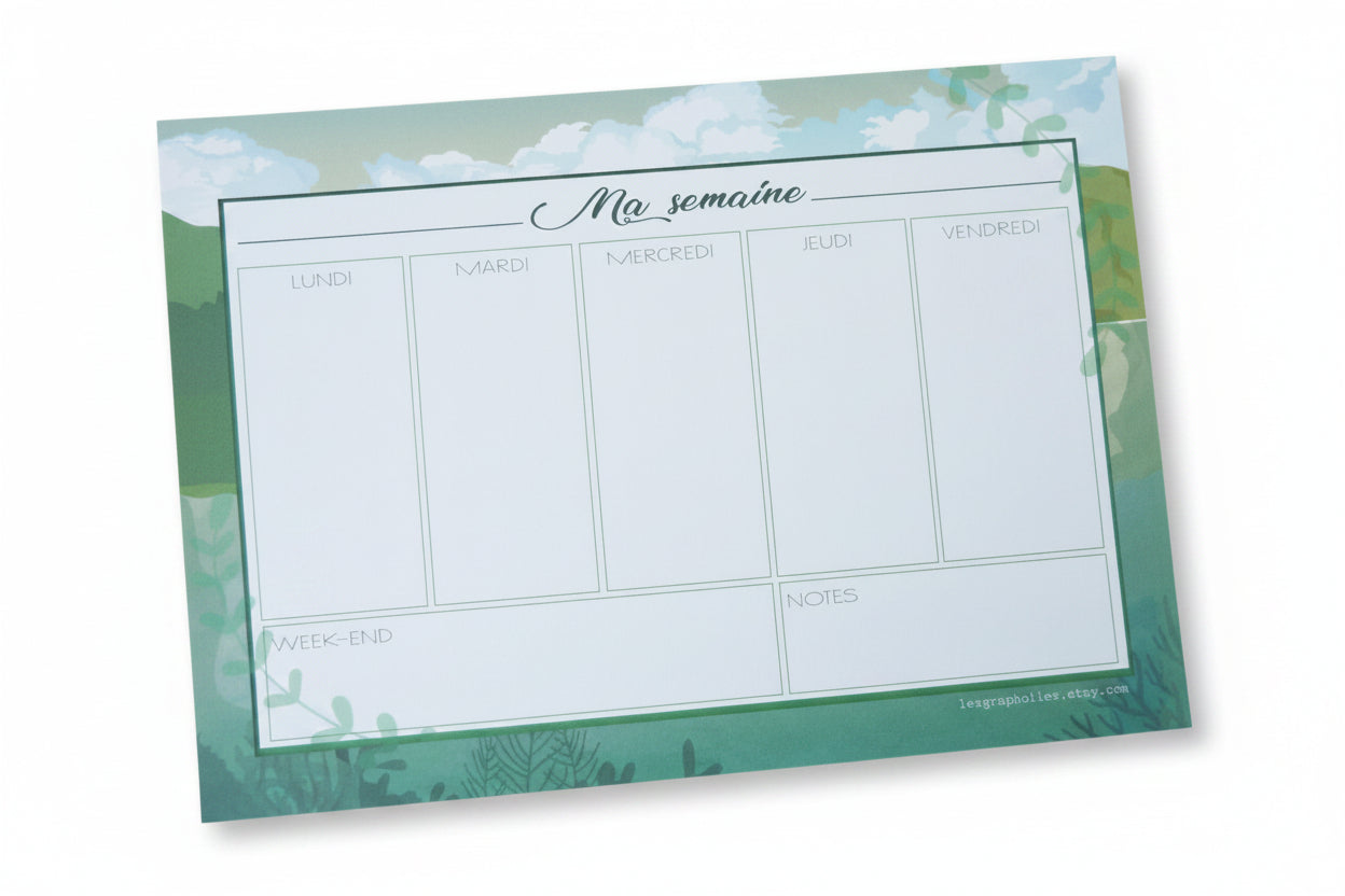 Bloc semainier A5 – Thème nature, planning semaine & notes