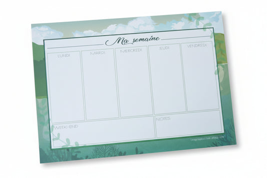 Weekly planner pad, A5, nature theme, weekly schedule