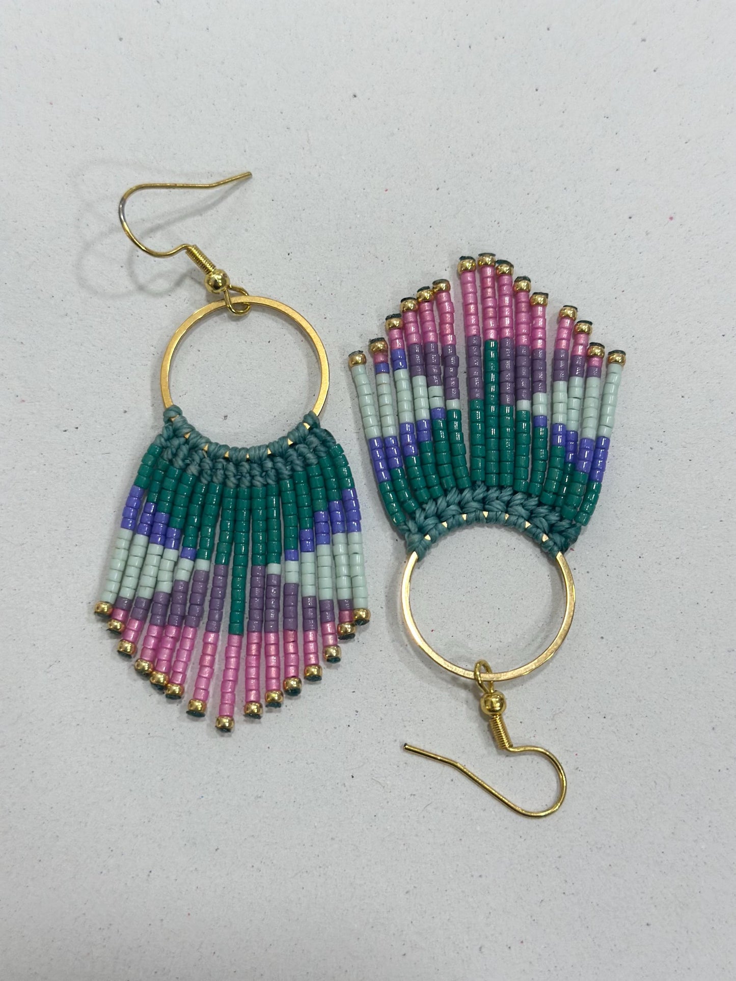 Boucles d'oreilles à franges perlées – Miyuki multicolore & anneau acier doré | Bohème Boho Chic