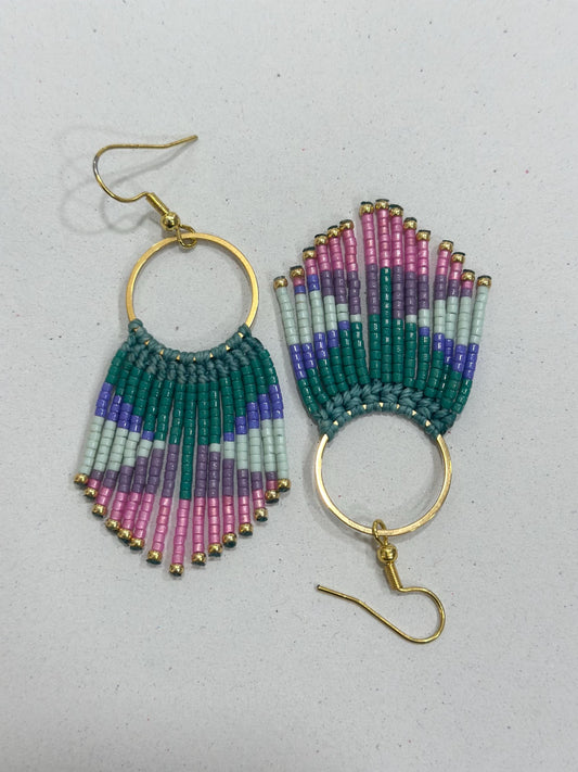 Boucles d'oreilles à franges perlées – Miyuki multicolore & anneau acier doré | Bohème Boho Chic