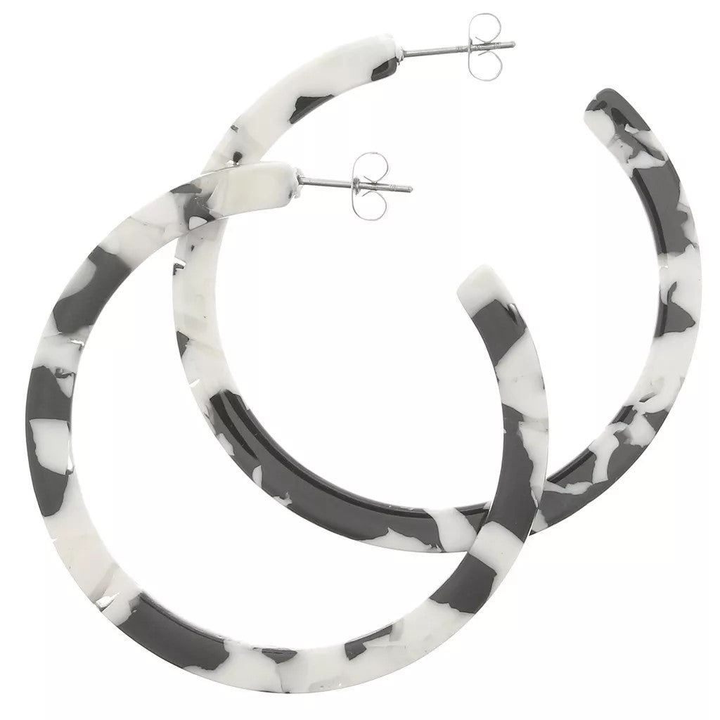 Créoles en acétate de cellulose 50mm - Écaille de tortue Noir/Blanc