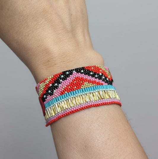 Gewebtes Manschettenarmband – Mehrfarbige Miyuki-Perlen