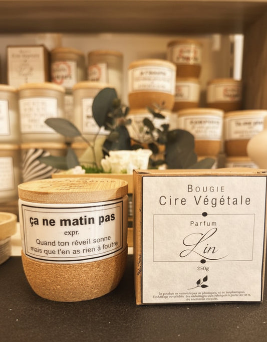 Bougie parfumée lin – Pot céramique & liège – Message humoristique – Prête à offrir (Copie) (Copie) (Copie)
