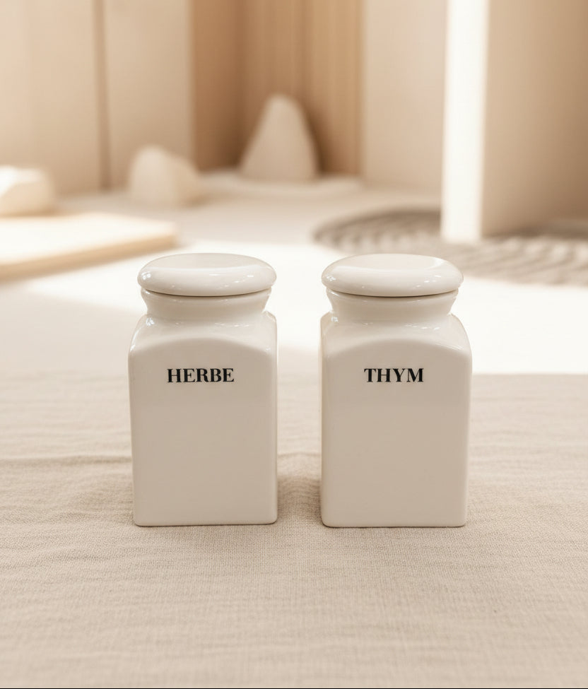 Duo de pots en céramique écru – herbes & épices