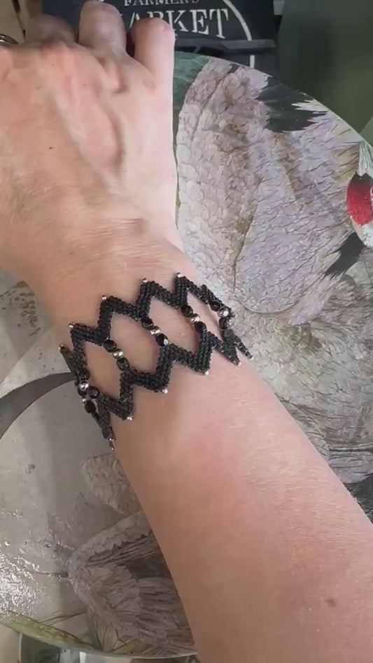 Black zigzag woven cuff with facets